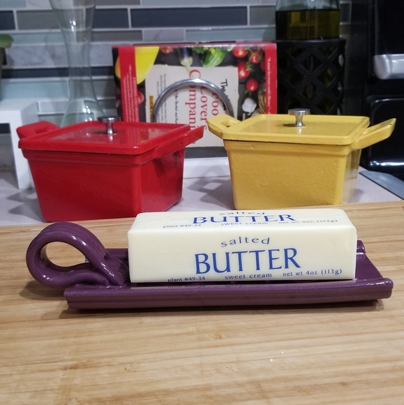 Art Pottery Butter Dish Mauve Loop Handle 1/4lbs Butter Stick Tray 7.5" L - Picture 1 of 10